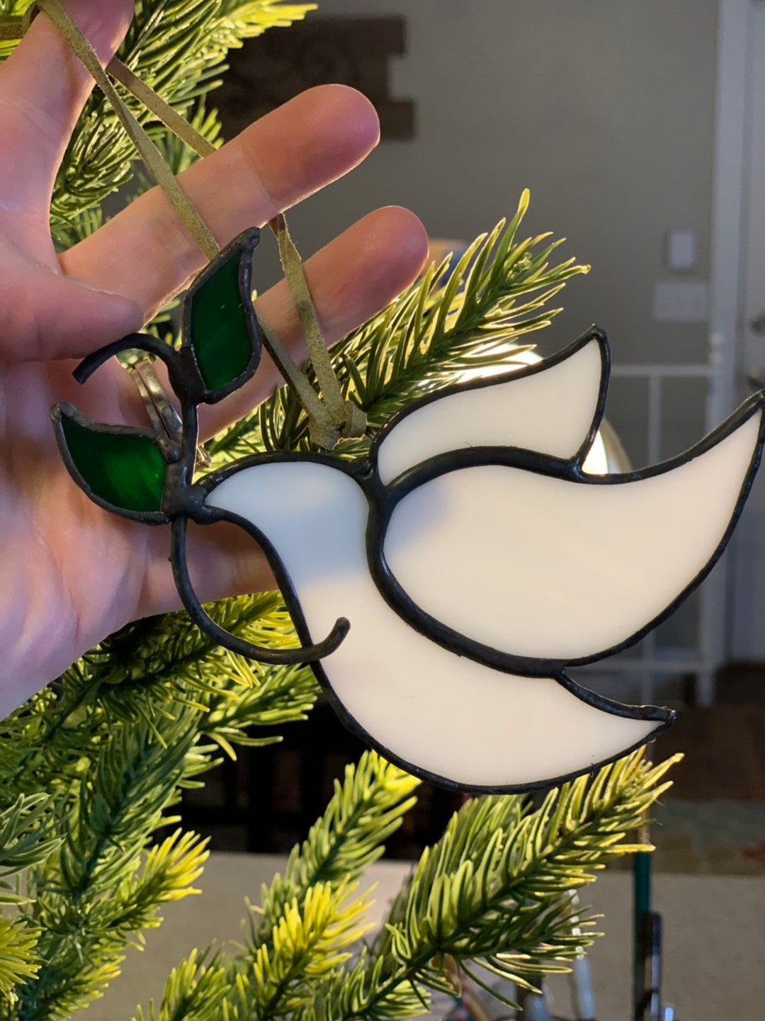 Stained Glass Dove Ornament, White and Green Glass, Christmas Decor - Etsy