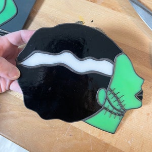 Frankenstein and Bride of Frankenstein Stained glass suncatchers, Monster stained glass, fall decor, Halloween decor, gift idea