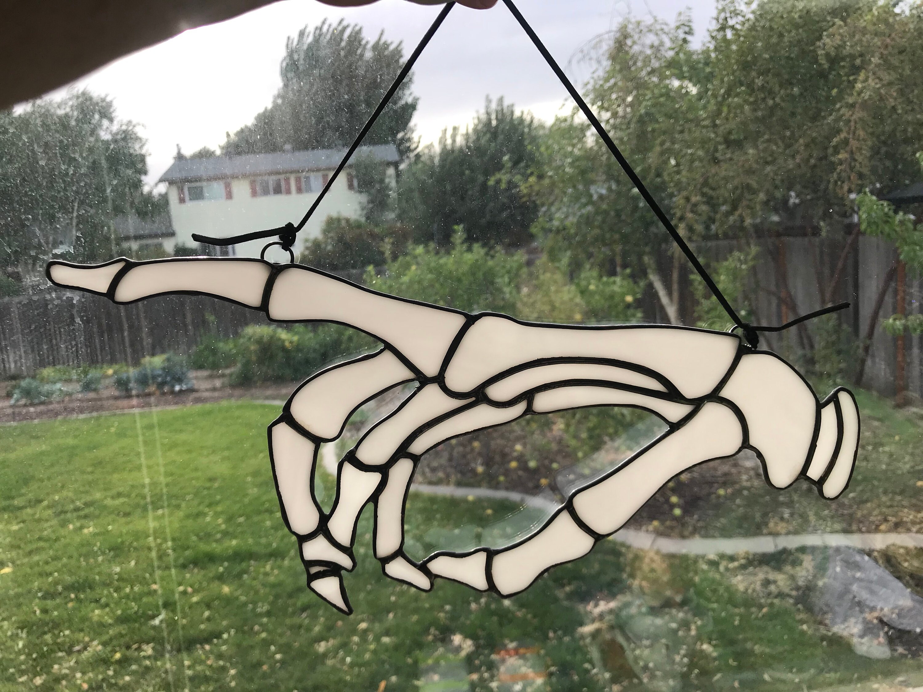 12 Inch Stained Glass Skeleton Hand Halloween Decor Glass Etsy