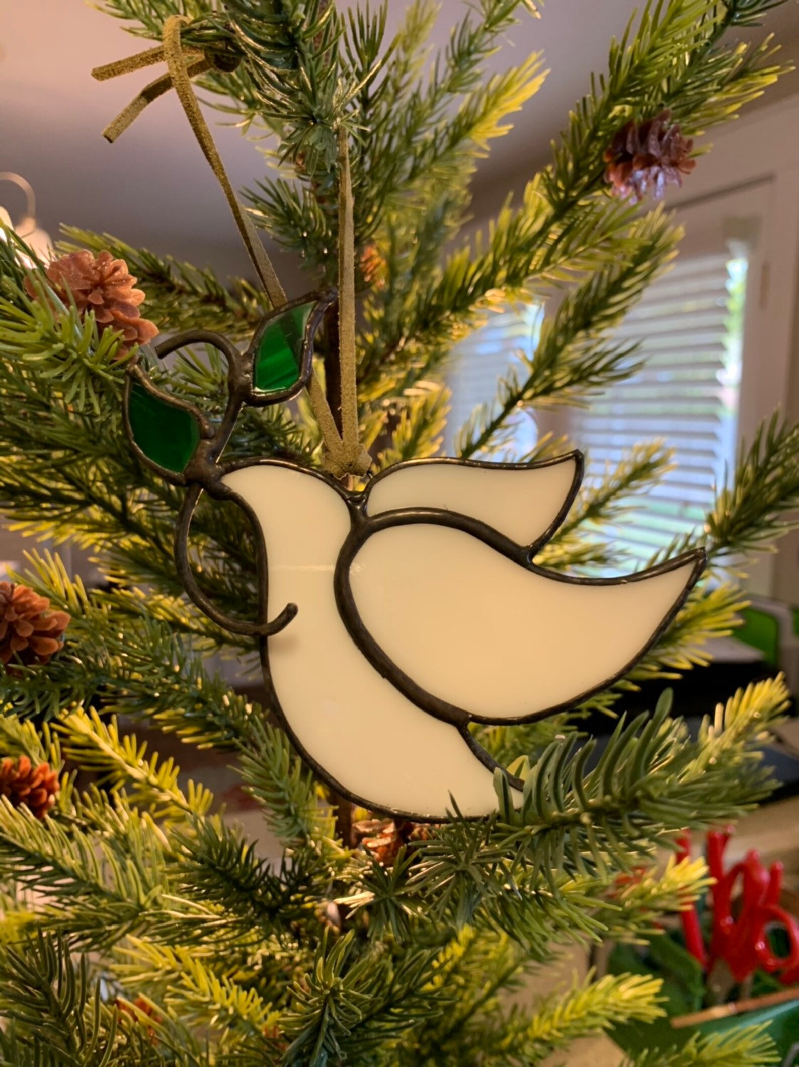 Stained Glass Dove Ornament, White and Green Glass, Christmas Decor - Etsy