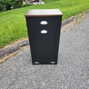 Trash Can Cabinet With Drawer, Recycling Bin, Laundry Or Dog Food Storage, Modern Farmhouse Waste Cabinet, Tall Black Shaker Kitchen Cabinet
