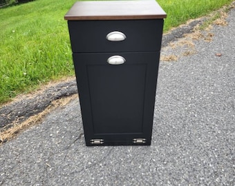 Trash Can Cabinet With Drawer, Recycling Bin, Laundry Or Dog Food Storage, Modern Farmhouse Waste Cabinet, Tall Black Shaker Kitchen Cabinet