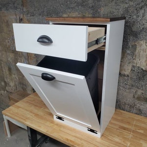 Trash Can Cabinet With Drawer, Recycling Bin, Laundry Or Dog Food Storage, Modern Farmhouse Waste Cabinet, Tall White Shaker Kitchen Cabinet afbeelding 3
