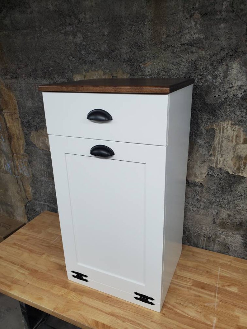 Trash Can Cabinet With Drawer, Recycling Bin, Laundry Or Dog Food Storage, Modern Farmhouse Waste Cabinet, Tall White Shaker Kitchen Cabinet afbeelding 2