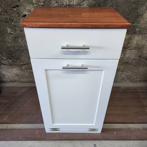 Trash Can Cabinet With Drawer, Recycling Bin, Laundry Or Dog Food Storage, Modern Farmhouse Waste Cabinet, Tall White Shaker Kitchen Cabinet Cognac