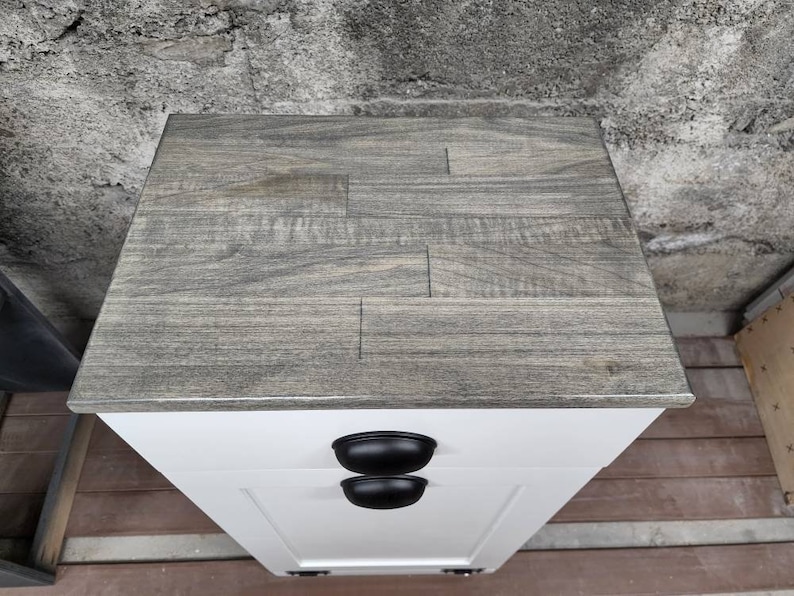 Trash Can Cabinet With Drawer, Recycling Bin, Laundry Or Dog Food Storage, Modern Farmhouse Waste Cabinet, Tall White Shaker Kitchen Cabinet Gray Stain