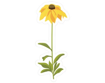Pegatina de Rudbeckia, vinilo de 5 x 10 cm, ilustración de dibujos animados