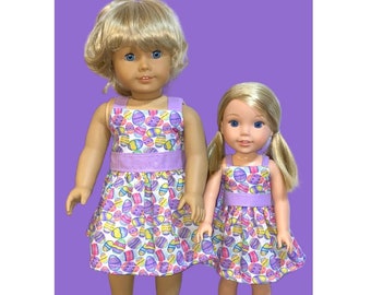 18” & 14.5” Doll Easter Dress Egg Design Lavender fits American Girl Doll Wellie Wisher and similar size dolls