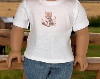 Maglietta grafica per bambole da 18" con gattino carino, adatta alle bambole American Girl e altre bambole simili. Braccialetti abbinati inclusi.