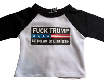 18-inch popraglan zwart-wit politiek F*ck Trump FDT Protest anti-Trump grafisch T-shirt en handgemaakte kralenarmband cadeau