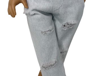 Jeans strappati e rovinati per bambole da 18" con PIÙ due braccialetti di perline fatti a mano adatti alle bambole American Girl e bambole di dimensioni simili, BJD, OG