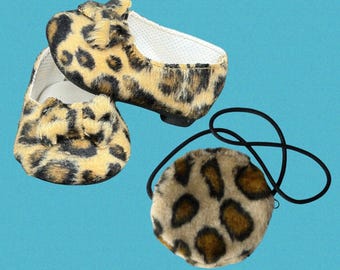 Scarpe e borsa con stampa animalier finta per bambole da 18 pollici, adatte a bambole American Girl, Our Generation, MLA e di dimensioni simili da 18 pollici