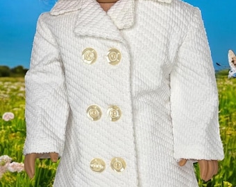 Cappotto per bambola da 18" in tessuto bianco con bottoni perlati SENZA VELCRO Adatto per bambole American Girl da 18"