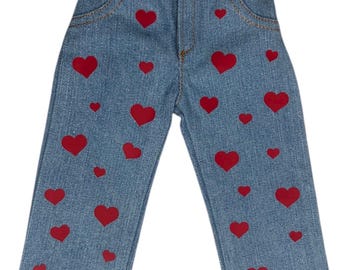 Jeans per bambole da 18" con disegni a cuore PIÙ un braccialetto di perline fatto a mano adatto alle bambole American Girl e bambole di dimensioni simili, peluche, RRFF, BJD