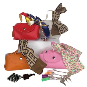 Doll Purse and essentials ideal for 18” American Girl Dolls, BJD, and others up to 20” includes, fake makeup, wallet, debit card, fake money