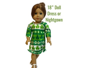 18” Doll Dress Nightgown Pajamas St. Patricks Day Shamrock Design fits American Girl Doll or other same size dolls