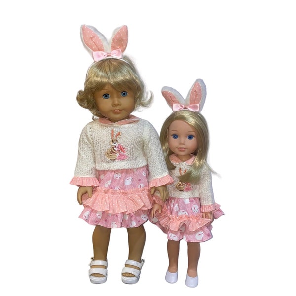 Easter Outfit Bunny Design for 18” American Girl Doll and 14.5” Wellie Wisher Dolls and other similar size dolls or plush toys