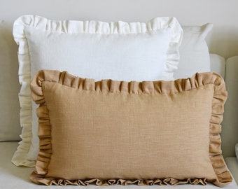 Linen ruffle cushion,16 colors, Cushion cover with ruffles, Linen pillow cover, Linen cushion cover, Decorative cushion, Ruffle cushion