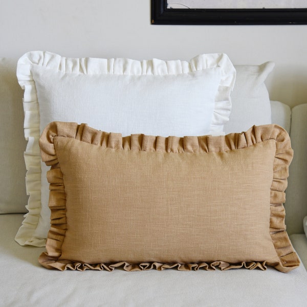 Linen ruffle cushion,16 colors, Cushion cover with ruffles, Linen pillow cover, Linen cushion cover, Decorative cushion, Ruffle cushion