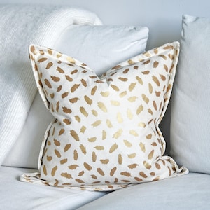 Ivory Velvet Cushion Cover Flange Edge With Gold Metallic Print Various Sizes