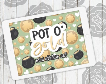 Pot O’ Gold Mini Digital Sticker Set, Planner Stickers, GoodNotes, ZoomNotes, PNGs