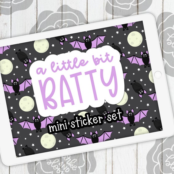 A Little Bit Batty Mini Digital Sticker Set, Planner Stickers, GoodNotes, ZoomNotes, PNGs