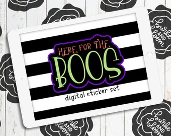 Here For the Boos Digital Sticker Set, Halloween Stickers, October Stickers, GoodNotes, PNGs, Planner Stickers