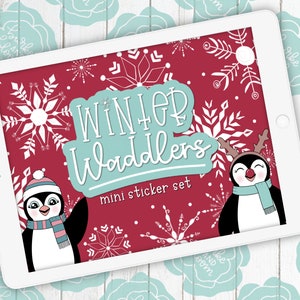 Winter Waddlers Mini Digital Sticker Set, Planner Stickers, GoodNotes, PNGs