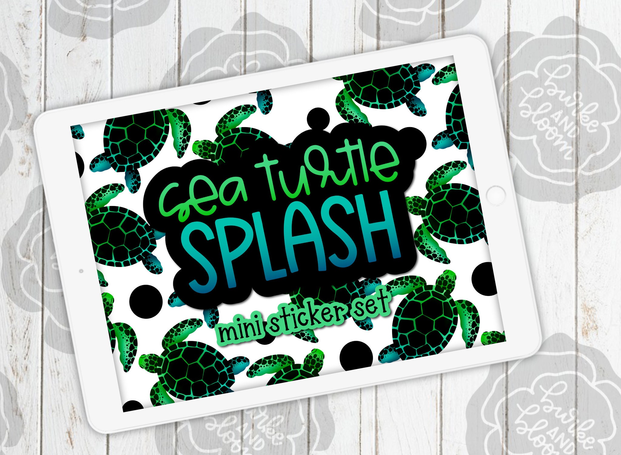 Sea Turtle Splash Mini Digital Sticker Set, Planner Stickers, GoodNot…