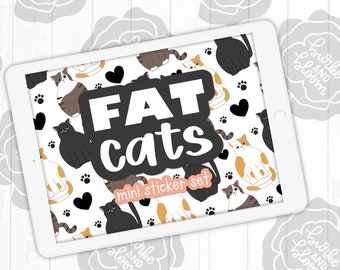 Fat Cats Digital Sticker Set, Planner Stickers, GoodNotes, ZoomNotes, PNGs