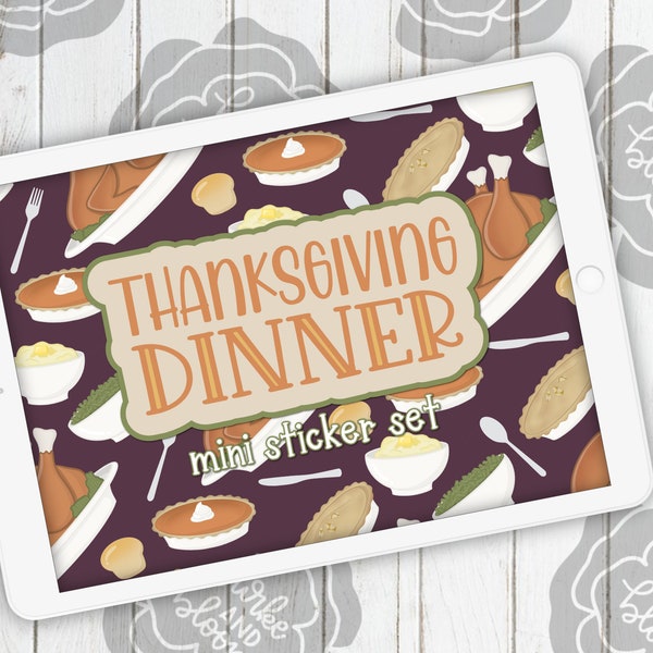 Thanksgiving Dinner Mini Digital Sticker Set, Planner Stickers, GoodNotes, ZoomNotes, PNGs