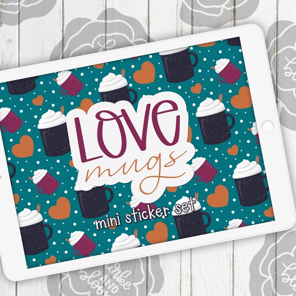 Love Mugs Mini Digital Sticker Set, Planner Stickers, GoodNotes, ZoomNotes, PNGs