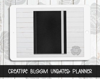 Creative Bloom Black Digital Undated Planner, landscape, horizontal, GoodNotes Planner, PDF Planner