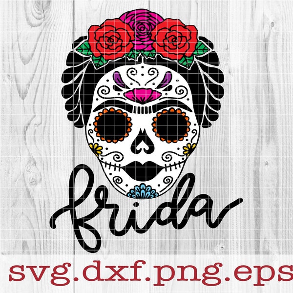 Sugar Frida Layered SVG, Hand Drawn SVG, Sugar Skull SVG