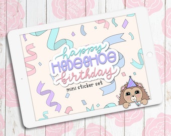 Happy Hedgehog Birthday Mini Digital Sticker Set, Planner Stickers, GoodNotes, PNGs