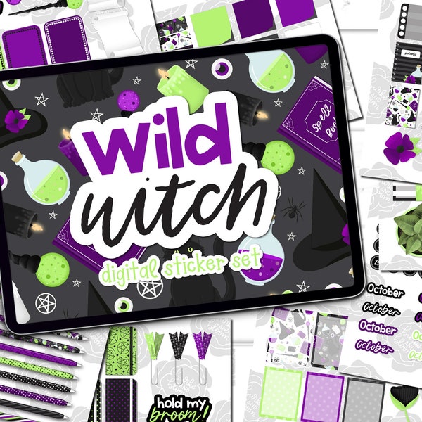 Wild Witch Digital Sticker Set, GoodNotes, ZoomNotes, PNGs, Planner Stickers