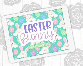 Easter Bunny Digital Sticker Set, Planner Stickers, GoodNotes, ZoomNotes, PNGs