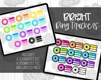 Bright Ring Trackers Mini Digital Sticker Set, Planner Stickers, GoodNotes, PNGs