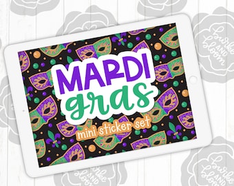 Mardi Gras Digital Sticker Set, Planner Stickers, GoodNotes, ZoomNotes, PNGs