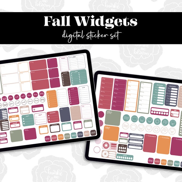 Fall Widgets Digital Sticker Set, GoodNotes, ZoomNotes, PNGs, Planner Stickers