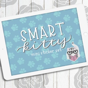 Smart Kitty Mini Digital Sticker Set, Planner Stickers, GoodNotes, PNGs
