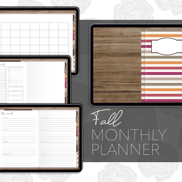 Fall Monthly Digital Planner, GoodNotes Planner, ZoomNotes, PDF Planner