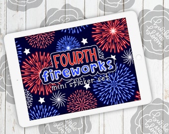 Fourth Fireworks Mini Digital Sticker Set, Planner Stickers, GoodNotes, ZoomNotes, PNGs