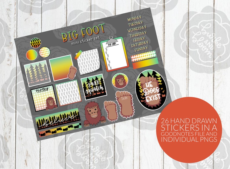 Big Foot Mini Digital Sticker Set, Planner Stickers, GoodNotes, PNGs image 2