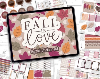 Fall In Love Digital Sticker Set, GoodNotes, ZoomNotes, PNGs, Planner Stickers