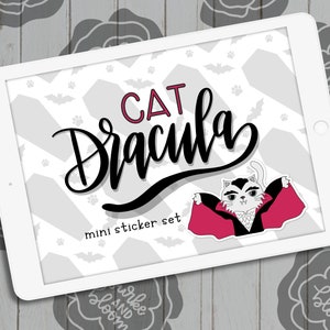 Cat Dracula Mini Digital Sticker Set, Planner Stickers, GoodNotes, PNGs