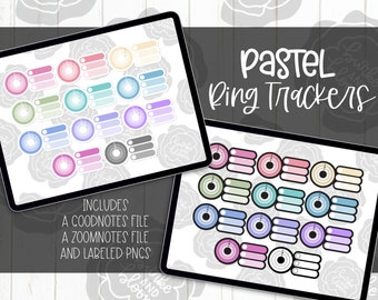 Pastel Ring Trackers Mini Digital Sticker Set, Planner Stickers, GoodNotes, PNGs