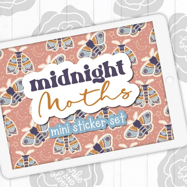 Midnight Moths Mini Digital Sticker Set, Planner Stickers, GoodNotes, ZoomNotes, PNGs