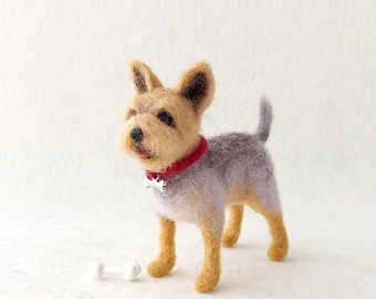 Needle Felted Miniature Yorkshire Terrier Dog Figurine,Wool, One of a Kind, with box, Replica, Woolen,Puppy, Desktop Pets