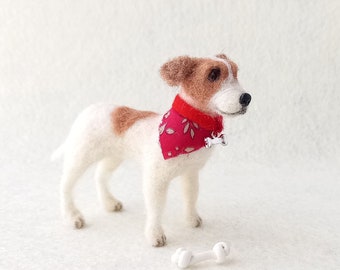 Needle Felted Miniature Jack Russell Terrier Dog Figurine,Wool,Tiny,One of a Kind,with box,Replica,Woolen